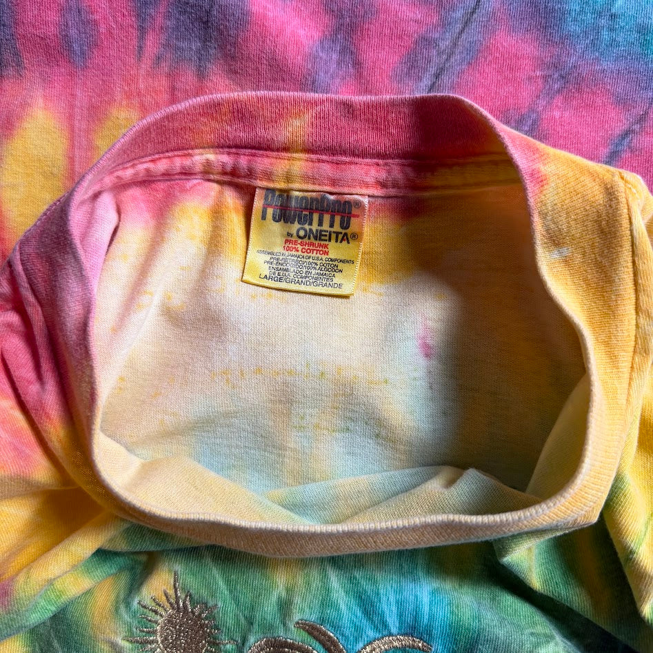 90s ONEITA JAMAICA タイダイ刺繍Tシャツ｜ラスタカラー コットン100% L