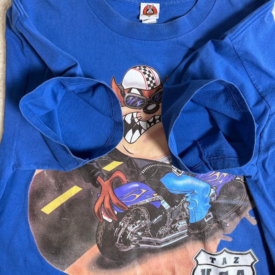 90s Looney Tunes タズ バイカー Tシャツ Made in USA｜BRAZOS Sportswear 2XL
