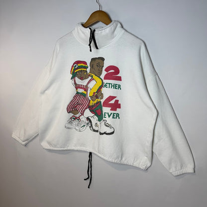 90's カナダ製 ハーフジップ（スタンドネック）スウェット XL ホワイト 2GETHER 4EVER｜Furugi BON