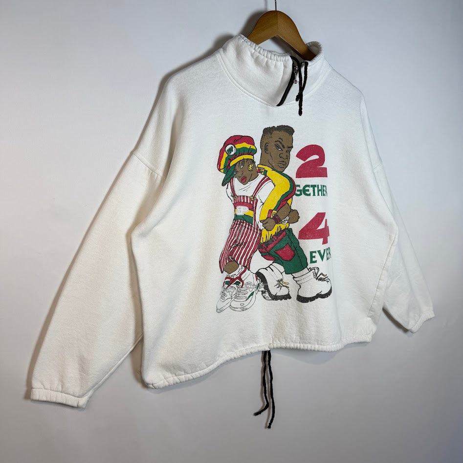 90's カナダ製 ハーフジップ（スタンドネック）スウェット XL ホワイト 2GETHER 4EVER｜Furugi BON